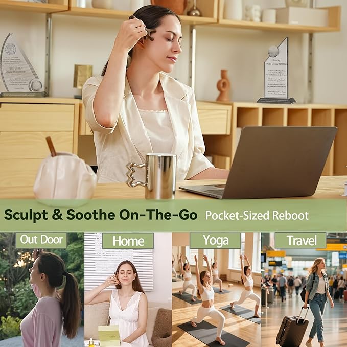 Gua Sha Tool for Face & Body – 4 in 1 Natural Green Sandalwood,Lymphatic Drainage,Jaw Lifting & Nose Sculpting, Head Massage Comb for Stress Relief,Home Office Self Care,Gifts for Mom Girl Friend