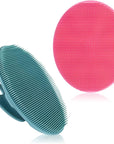 Soft Silicone Body Cleansing Brush Shower Scrubber, Gentle Exfoliating and Massage for All Kinds of Skin (Pink+Dark Green)