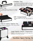 5 in 1 Rolling Makeup Train Case on Wheels Large Cosmetic Organizer Travel Cart for Women Beauty Salon Barber Hairstylist White