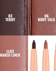 Oulac Waterproof Lipliner Pencil Set - Smooth and Creamy, Retractable Lip Makeup for Precision Application, Vegan & Cruelty-Free, 03 Teddy+06 Body Talk+LL03 Naked Liner