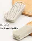 2 PC Silicone Body Scrubber, 2 in 1 Exfoliating Shower Bath Scrubber, Soft Silicone Loofah for Sensitive Skin, Shower Hair Scalp Massager, Easy to Clean, Lather Well (Grey&Blue)