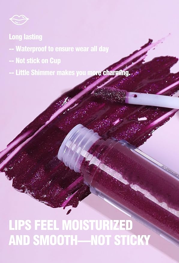 Shimmer Gloss Lipstick, Slicks Lip Gloss Diamond Shiny Pink Dark Red Purple Glitter Sparkly Glossy Shimmer Waterproof Girls Lip Glaze for Women, Long lasting High Pigmented Lips Makeup(#04)