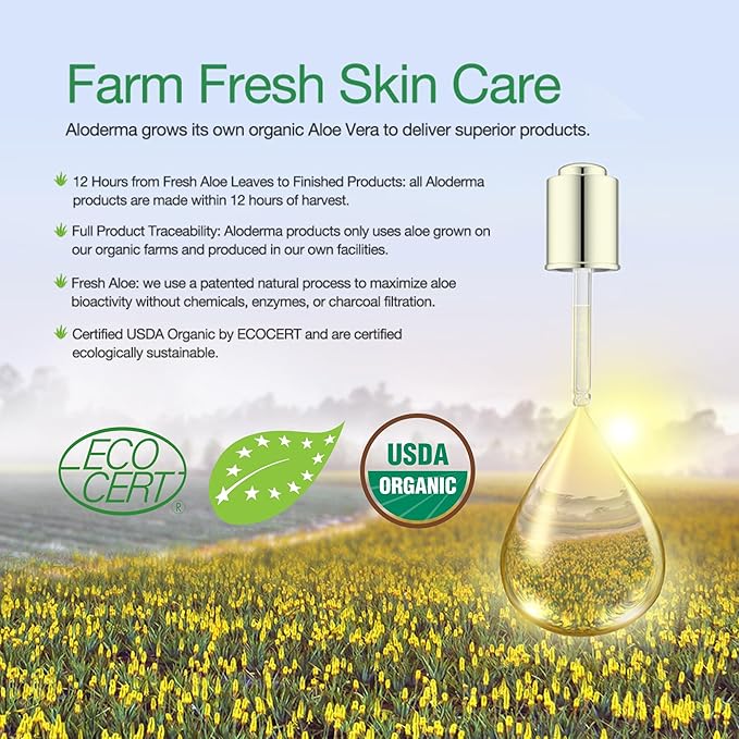 Aloderma Organic Aloe Vera Gel for Skin + Tea Tree Oil, Made within 12 Hours of Harvest, Soothing Pure Aloe Vera Gel for Face, Works Great for Oily Skin, Scalp, Aftershave, Natural Aloe - 10.6 Oz