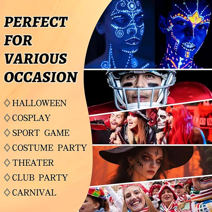 UV Neon Orange Face Body Paint Stick, Colored Professional Full-Coverage Oil-Based Eye Black Stick for Halloween Cosplay Christmas, Face Painting Foundation Makeup Glow in the Dark Party Supplies-03