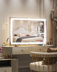 ROLOVE Vanity Mirror with Lights, 32" x 22" Large Lighted Vanity Mirror with Dimmable 3 Modes, LED Makeup Mirror, 10X Magnification, USB Charging Port, Tabletop or Wall-Mounted Square Gold