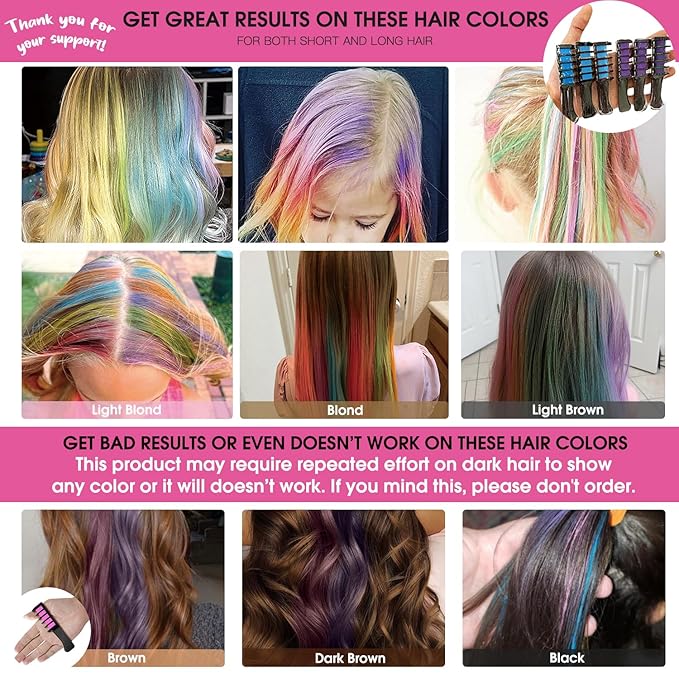 MSDADA New Hair Chalk Comb Temporary Hair Color Dye for Girls Kids with Light Color Hair, Washable Hair Chalk for Girls Age 4 5 6 7 8 9 10 Birthday Cosplay DIY, Christmas, New Year (Blue & Purple)