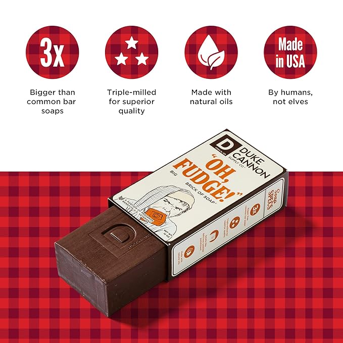 Duke Cannon Holiday Limited-Edition OH Fudge Big Brick of Soap - 10oz Bar, Triple Milled, Perfect for Men, Supports U.S. Veterans, 3 Pack