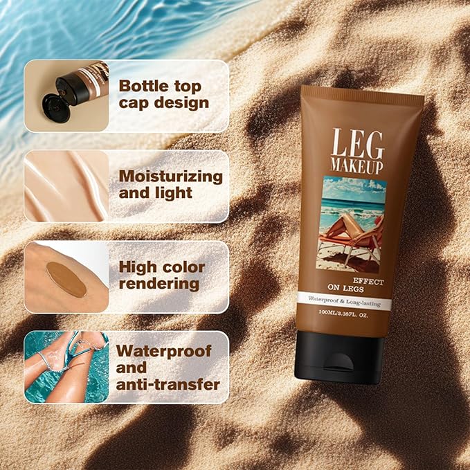 Legs Makeup Waterproof with Brush - No Transfer Body Concealer for Varicose Veins Appearance, Tattoo & Scar Cover Up for All Skin Tones, Waterproof (Medium)