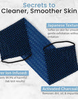 Japanese Exfoliating Washcloth for Back & Body 2-Pack - Charcoal & Silver Ion Exfoliating Towel with Handles - Two-Sided Gentle Exfoliation & Deep Cleanse Body Wash Cloths for Shower - 1 Blue, 1 Green