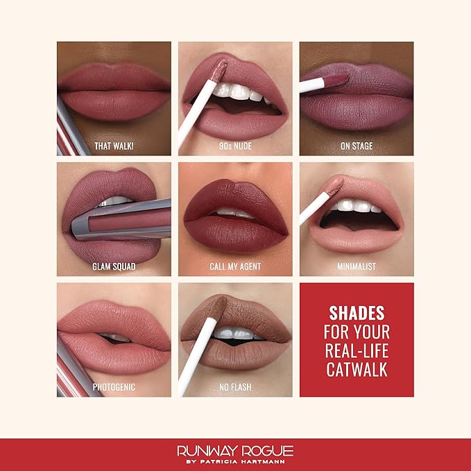 Runway Rogue Velvet Glam Liquid Lipstick, Almost-Matte Mauve Lipstick with a Hint of Spice, ‘90s Nude’