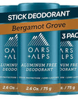 Oars + Alps Deodorant for Men & Women, Aluminum Free Deodorant for Men, Clean Ingredients, Vegan, Long Lasting, Odor Protection, Bergamot Grove, 3pk, 2.6oz