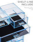 Sorbus Acrylic Makeup Organizer Set, 6-Drawer Vanity & Countertop Cosmetic Storage with Small & Wide Compartments, Blue Brilliance Makeup Storage for Brushes, Jewelry – Holiday Gift for Women & Teens