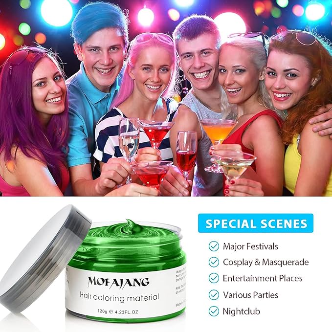 Temporary Hair Wax Color, Green, 4.23 oz - Natural Styling Clay for Cosplay, Party