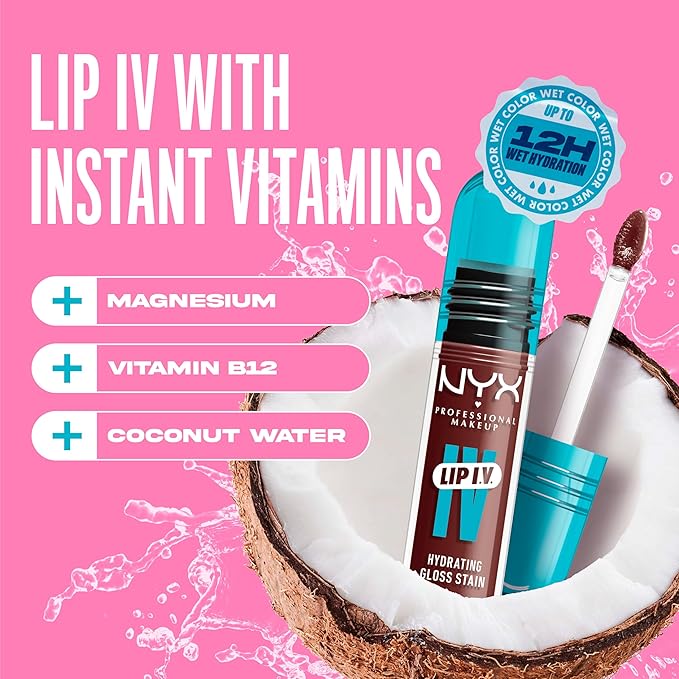 NYX Professional Makeup Lip IV Hydrating Glossy Lip Stain with 12HR Hydration - Mocha Me Wet (Brown)