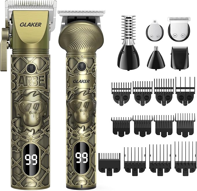 GLAKER Hair Clippers for Men Professional, Cordless Clippers for Hair Cutting, Mens Bear Trimmer, Electric Razor Barber Clippers Hair Trimmer, Gifts for Men (Gold)