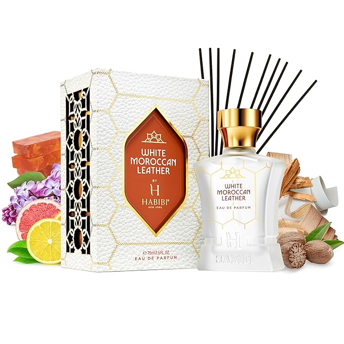 H HABIBI White Moroccan Leather Perfume for Men – 2.5 oz (75ML) Long Lasting Arabian Cologne, Spicy Woody Men Perfume, Luxury Fragrance Gift for Special Occasions