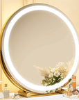 ROLOVE Gold Vanity Mirror, 18 Inch Lighted Makeup Mirror with Smart Touch 3 Colors Dimmable, Tabletop, 360 Rotation