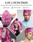 Temporary Pink Hair Color Wax 4.23 oz, Instant Natural Hairstyle Cream Dye, Disposable Coloring Mud for Men Women Youth, Washable Styling Pomades, Party Cosplay DIY Halloween