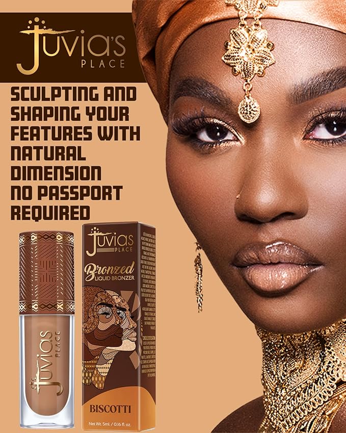 Juvia’s Place Bronzed Liquid Bronzer - Biscotti - Liquid Bronzer for Face with Silky Blendable Texture - Buildable Coverage for Natural Contour & Dimension - Easy-to-Blend, Patch-Proof Formula