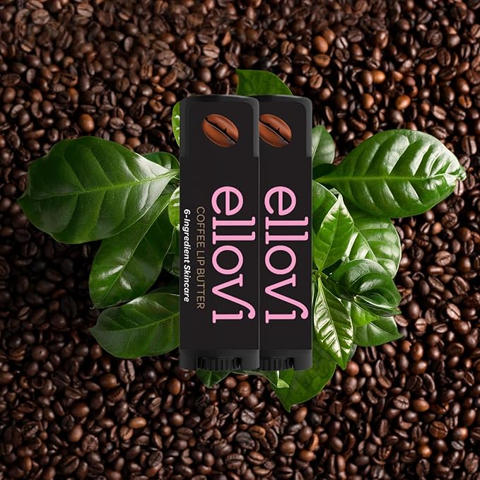 Ellovi Natural Lip Butter Lip Balm - Coffee - Pure Enough to Eat - Made With Just 6 Vegan Ingredients - Moisturizing Lip Care for All Day Hydration (2-Pack)