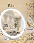 ROLOVE Makeup Mirror with Lights, 18 Inch Vanity Mirror with Lights, Lighted Makeup Mirror, Smart Touch Control 3 Colors Dimmable Round Lighted Vanity Mirror, Tabletop ＆ Desk Mirror, 360°Rotation