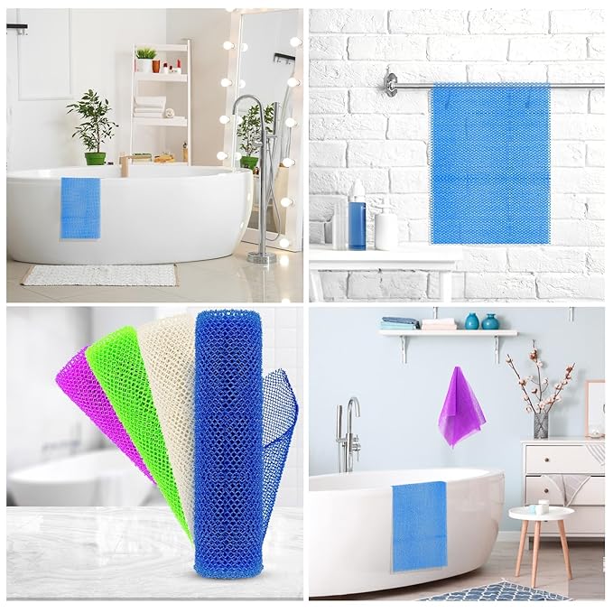 4 Pieces Exfoliating Washcloth Shower Towel African Net Sponge Japanese Wash Cloth Face Exfoliating Sponge Loofah Exfoliating Body Scrubber for Body Exfoliation (Blue, Green, Purple, White)