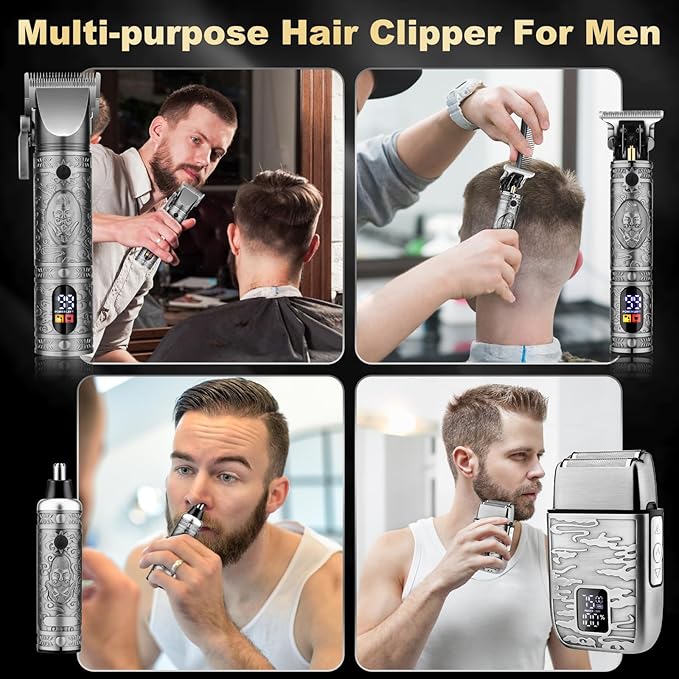 Hair Clippers for Man T-Blade Trimmer Nose Hair Trimmer Electric Shaver Set, Professional 4 in 1 Barber Clippers Set for Haircut, Men’s Grooming Kit with LCD Display, Ideal Gift for Him