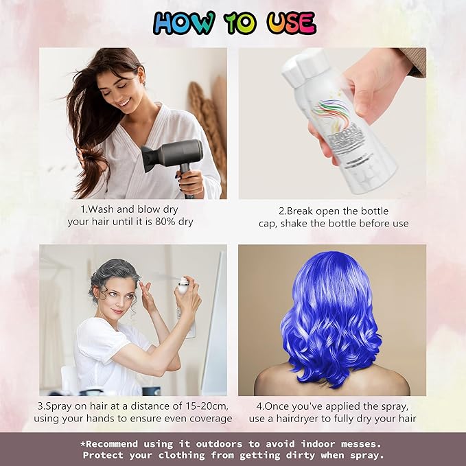 Temporary Hair Color Spray for Adults & Kids - Instant Blue Dye Alternative | Non-Sticky, Washable & Gentle Formula | Party, Halloween, Costume Makeup (150 ml)
