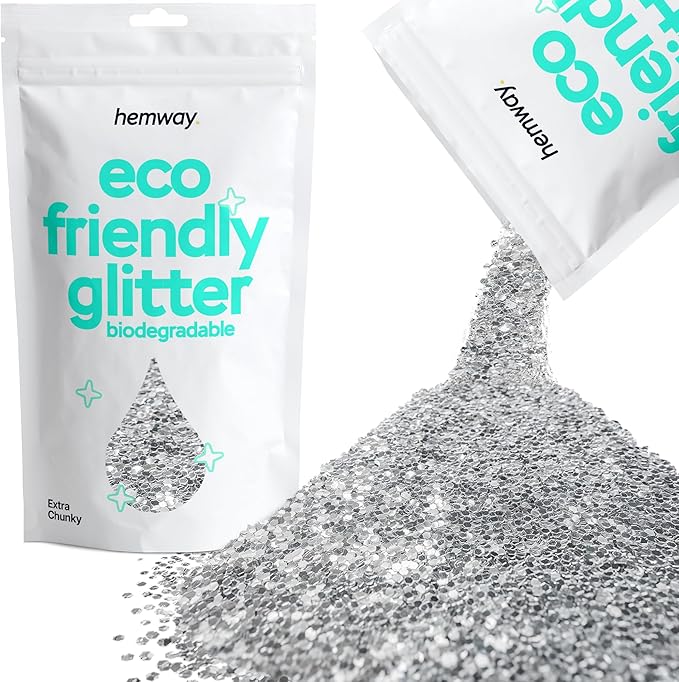 Hemway Eco Friendly Biodegradable Glitter 100g / 3.5oz Bio Cosmetic Safe Sparkle Vegan for Face, Eyeshadow, Body, Hair, Nail and Festival Makeup, Craft - Extra Chunky (1/24" 0.040" 1mm) - Silver