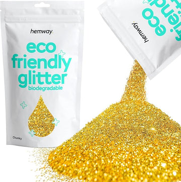 Hemway Eco Friendly Biodegradable Glitter 100g / 3.5oz Bio Cosmetic Safe Sparkle Vegan for Face, Eyeshadow, Body, Hair, Nail and Festival Makeup, Craft - Chunky (1/40" 0.025" 0.6mm) - Gold