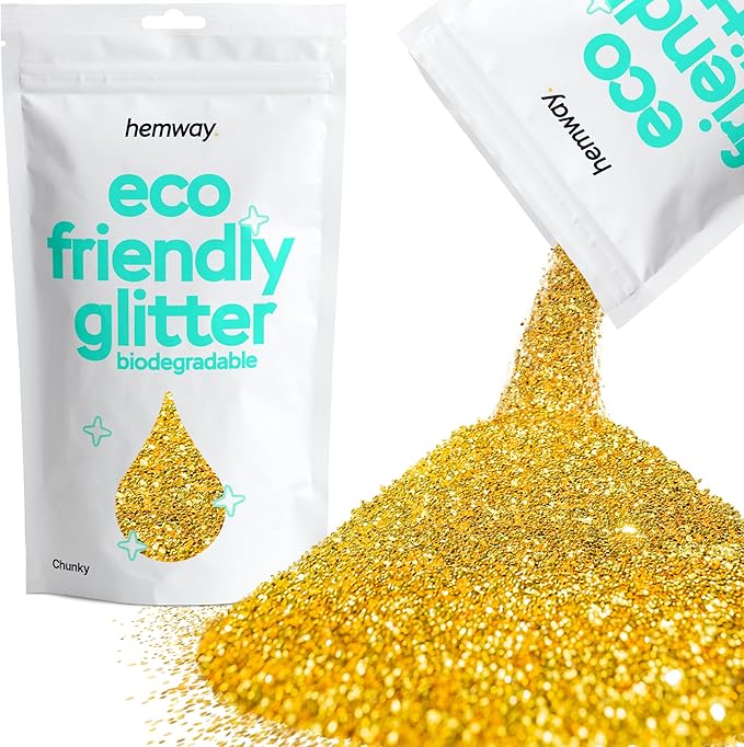 Hemway Eco Friendly Biodegradable Glitter 100g / 3.5oz Bio Cosmetic Safe Sparkle Vegan for Face, Eyeshadow, Body, Hair, Nail and Festival Makeup, Craft - Chunky (1/40" 0.025" 0.6mm) - Gold