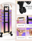 Profesional Rolling Makeup Train Case with Lid, 5 in 1 Cosmetology Case on Wheels, Large Cosmetic Trolley Organizer Travel for Hairstylist Artist Nail Beauty Salon Barber, Colorful