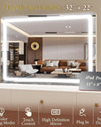 FENNIO Vanity Mirror with Lights 32"x22", Lighted Makeup Mirror, Large Vanity Mirror with Lights, Touch Sensor with 3-Color Lighting, USB Charging Port for Vanity Desk Tabletop
