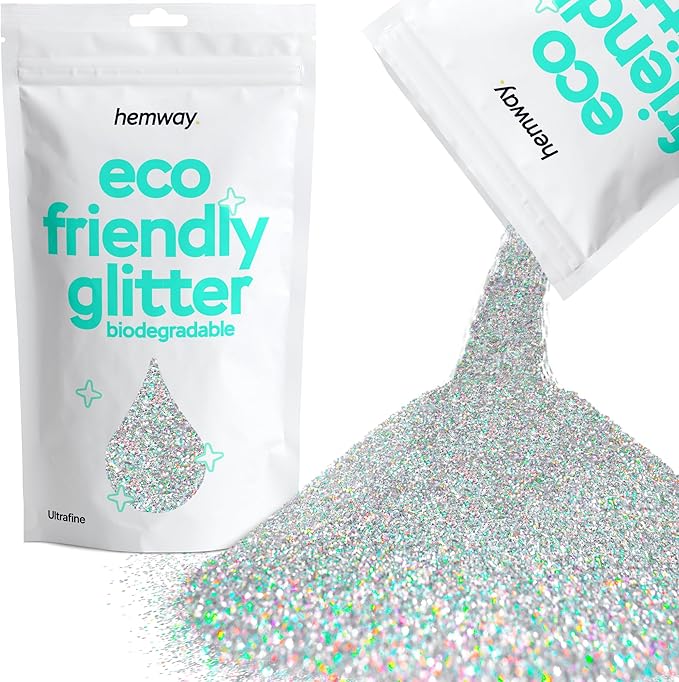 Hemway Eco Friendly Biodegradable Glitter 100g / 3.5oz Bio Cosmetic Safe Sparkle Vegan for Face, Eyeshadow, Body, Hair, Nail and Festival Makeup - Ultrafine (1/128" 0.008" 0.2mm) - Silver Holographic