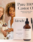 Kitsch Organic Castor Oil for Hair Growth - 100% Pure Castor Oil, Organic Cold Pressed Unrefined Glass Bottle for Face, Skin, Lashes, Brows, Scalp, Nails & Belly Button - Hexane Free, USDA - 4 oz