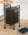 6 Tier Utility Rolling Cart with 6 Drawers Multipurpose Rolling Storage Cart with Wheels and Handles for Office Classroom Kitchen Bathroom Bedroom Organization Black