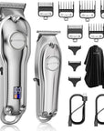 SUPRENT® PRO Professional Hair Clippers for Men- Hair Cutting Kit & Zero Gap T-Blade Trimmer Combo- Cordless Barber Clipper Set with LED Display for Mens Gifts (Silver)