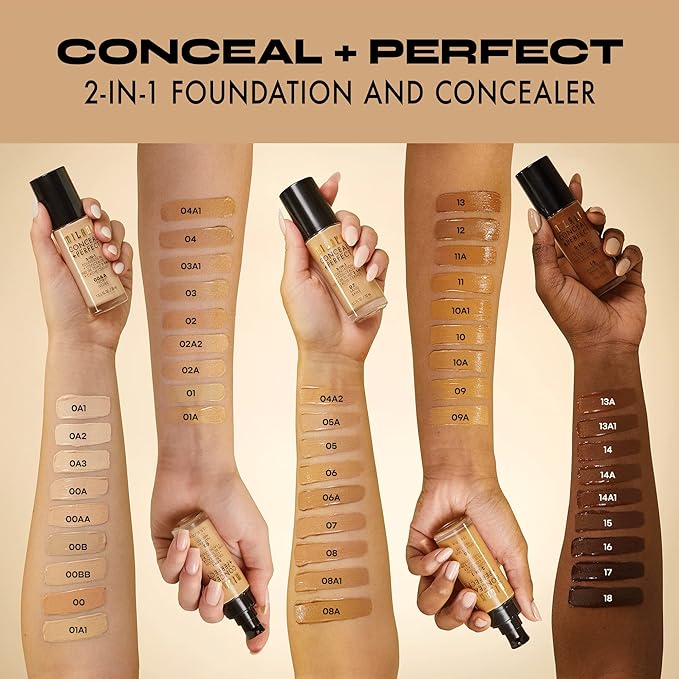 Milani Conceal + Perfect 2-in-1 Foundation + Concealer for a Flawless Complexion, Under Eye Corrector, Cover Redness and Imperfections, Waterproof and Sweatproof - Natural Tan