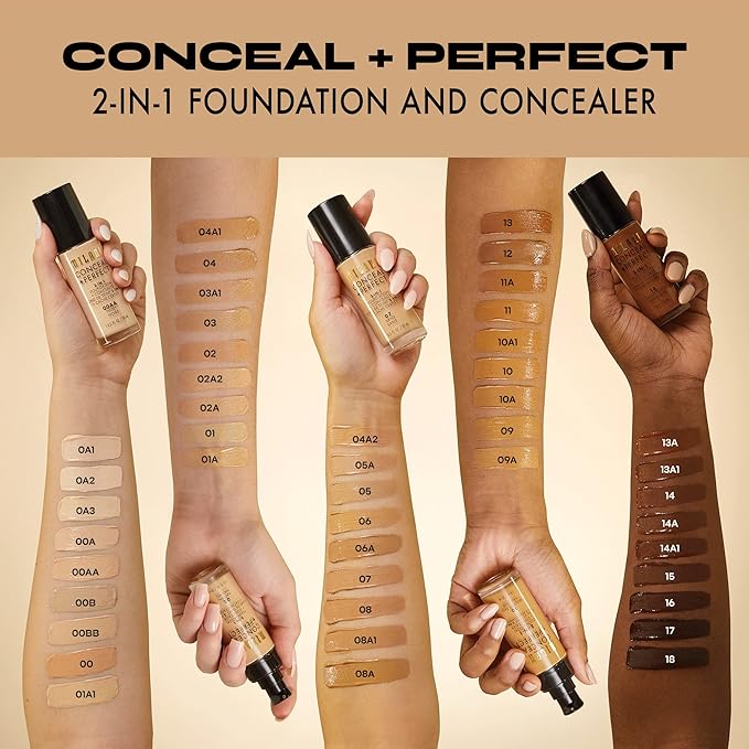 Milani Conceal + Perfect 2-in-1 Foundation + Concealer for a Flawless Complexion, Under Eye Corrector, Cover Redness and Imperfections, Waterproof and Sweatproof - Spiced Almond