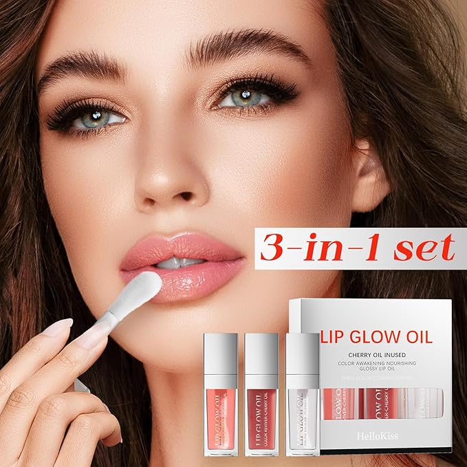 3 Color Tinted Plumping Lip Oil Gloss Set, Ultra Hydrating & Nourishing Lip Care, Smooth Glossy Shiny Transparent Plumping Lip Glow Oil (SET B)