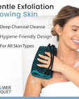 Japanese Exfoliating Washcloth for Back & Body 2-Pack - Charcoal & Silver Ion Exfoliating Towel with Handles - Two-Sided Gentle Exfoliation & Deep Cleanse Body Wash Cloths for Shower - 1 Blue, 1 Green