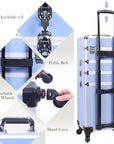 5 in 1 Professional Makeup Train Case Aluminum Cosmetic Case Rolling Makeup Case ExtraLarge Storage Organizer with Key Swivel Wheels Salon Barber Case for Make Up Nail Hairstylists, Blue