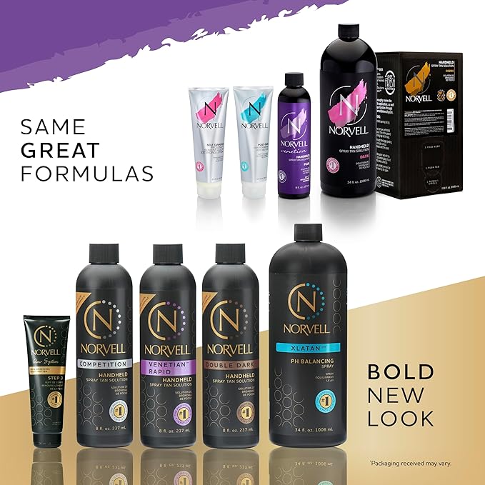 Norvell Venetian Sunless Tanning Bundle: Self Tanner Spray Solution Mist with Bronzer for Instant Sun Kissed Glow, 7 fl. oz. and Streak Free Washable Applicator Blending Tan Mitt for Flawless Results