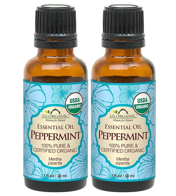 US Organic 100% Pure Peppermint Essential Oil - USDA Certified Organic - 30 ml Pack of 2 - w/Improved caps and droppers (More Size Variations Available)