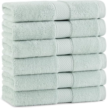 Aston & Arden Egyptian Hand Towels - Pack of 6 - Oversized Ultra Soft Thick & Absorbent, 100% Ringspun Egyptian Cotton Bathroom Towel for Spa, Hotel, 600 GSM, 16 x 30 in, Green