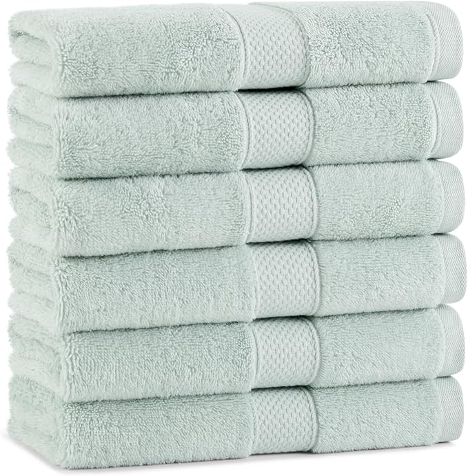 Aston & Arden Egyptian Hand Towels - Pack of 6 - Oversized Ultra Soft Thick & Absorbent, 100% Ringspun Egyptian Cotton Bathroom Towel for Spa, Hotel, 600 GSM, 16 x 30 in, Green