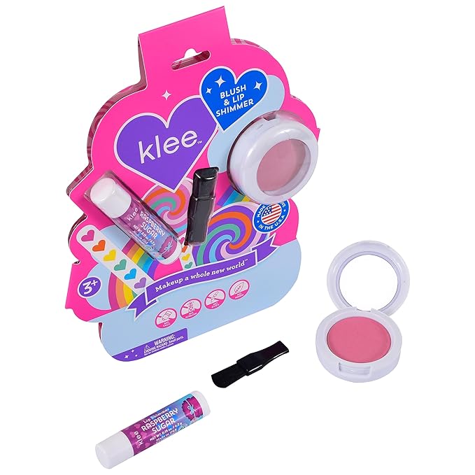 Klee Naturals Mineral Blush and Lip Shimmer Makeup Kit. Gentle and Non-Toxic. Kid-Friendly. Made in USA. (Seabreeze Spark)