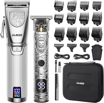 GLAKER Hair Clippers for Men,Professional Mens Hair Clippers Cordless Clippers for Hair Cutting, Hair Clippers and Precision Trimmer Kit Zero Gap Trimmer with LED Display 15 Guide Combs