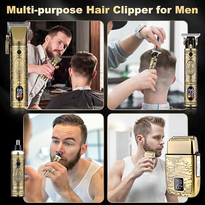 Hair Clippers for Man T-Blade Trimmer Nose Hair Trimmer Electric Shaver Set, Professional Metal Body Barber Clippers Set for Haircut, Men’s Grooming Kit with LCD Display, Ideal Gift for Him