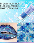 DAGEDA Body Glitter Gel, Face Glitters Body Gel Sequins Shimmer Liquid Eyeshadow, Chunky Glitter for Face Hair Nails, Holographic Cosmetic Laser Powder Festival Glitter Makeup 50ml(Blue)